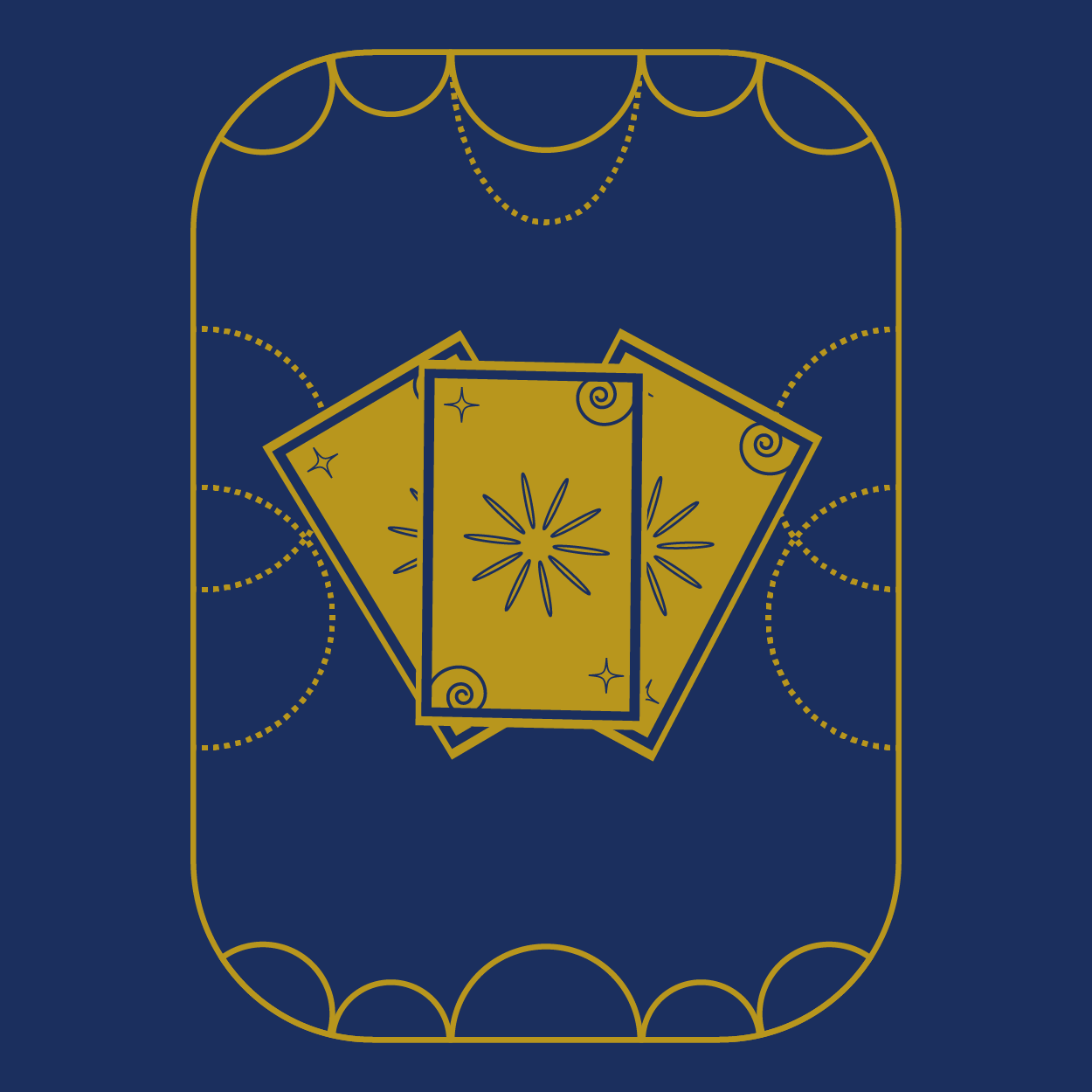 Dark blue tarot card with gold card ornaments